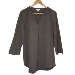 Pure Jill 100% cotton umber brown 3/4 sleeve tunic top